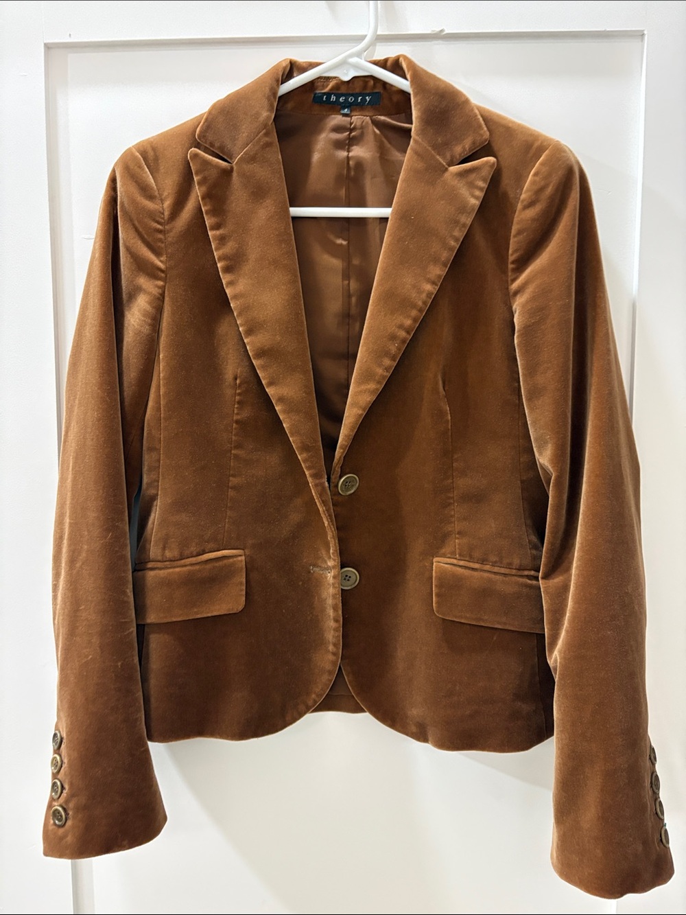 Theory Soft Velvet Structured Blazer Cognac Brown